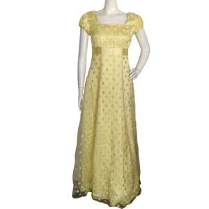 JODY OF CALIFORNIA Prom Dress, S, Yellow, Cap sleeve, Organza Polka dots, Maxi